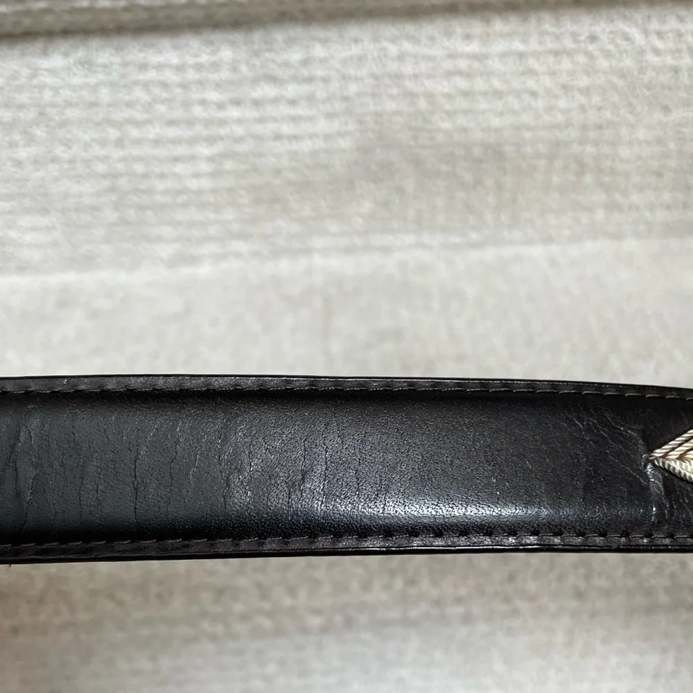 Vintage Cowhide String Design Silvertone Hardware Dark Brown Leather Belt Casual